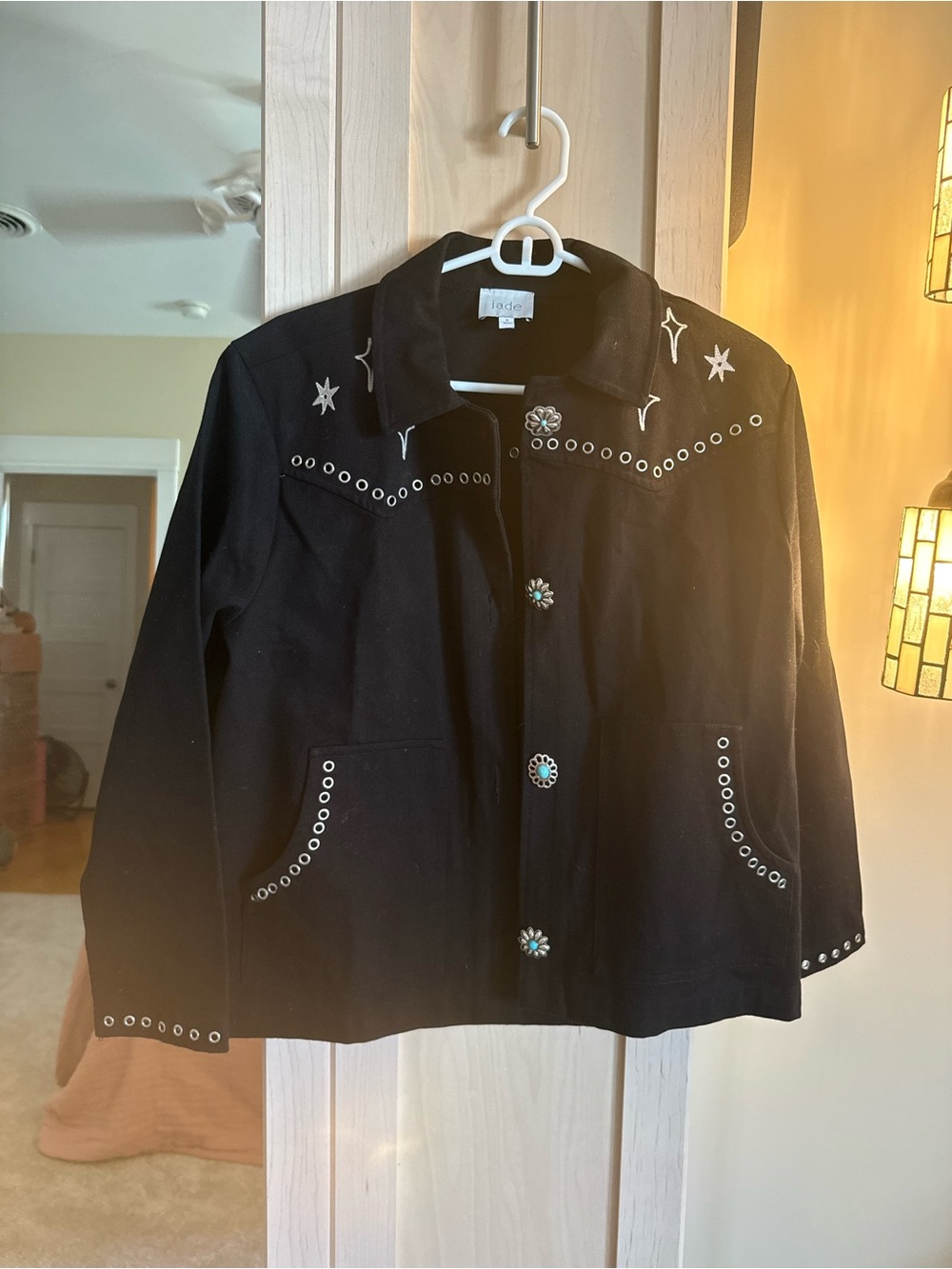 Johnny Was Black Embellished Western-Style Utility Jacket